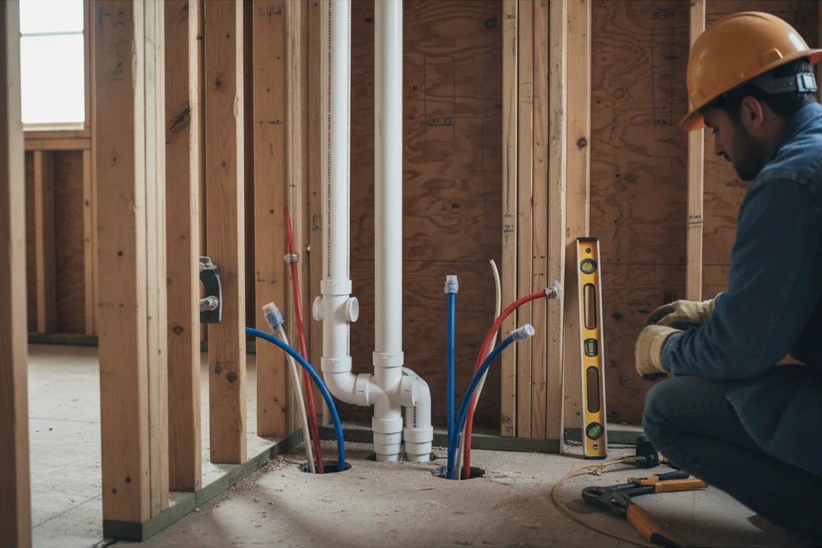 Drain and supply rough-in during Leak Detection in Zanesfield